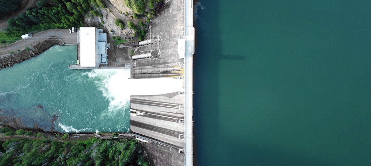 An aerial view of the Detroit Dam on the North Santiam River.